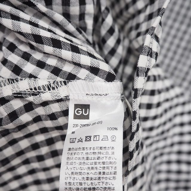 ジーユー Gu カットソー Tシャツ チェック ボートネック ウエストリボン 薄手 七分袖 S ホワイト ブラック 白 黒 Tt36 レディース 172 ベクトルパーク