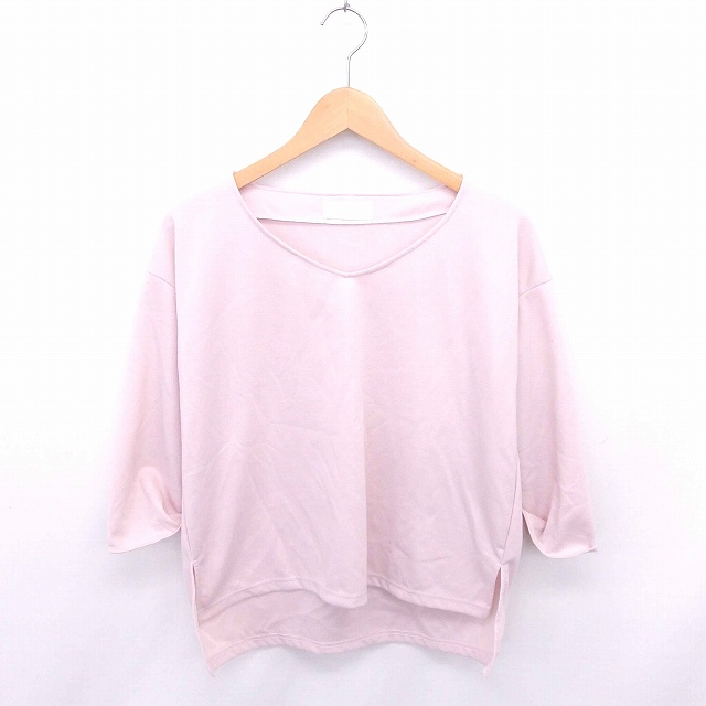 Abc Une Face カットソー Tシャツ Vネック 無地 シンプル 七分袖 M ピンク Tt25 レディース 172 ベクトルパーク
