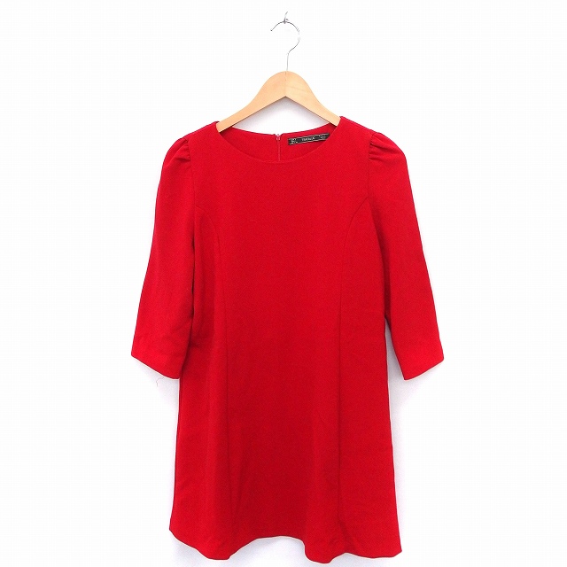 ザラ トラファルック Zara Trafaluc ワンピース 丸首 七分袖 ひざ丈 シンプル 無地 L レッド 赤 Ft10 レディース 172 ベクトルパーク