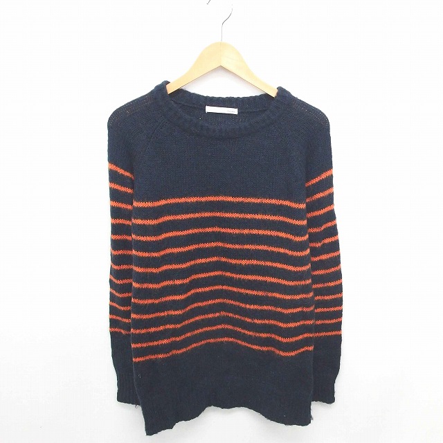 マウジー Moussy チュニック ワンピース ニット ボーダー モヘヤ混 ラグランスリーブ 長袖 F ネイビー オレンジ 紺 橙 Tt18 レディース 172 ベクトルパーク