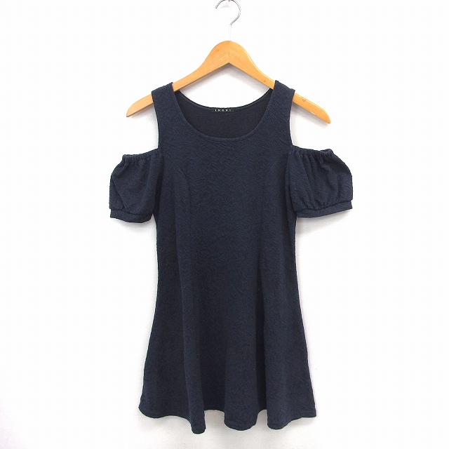 イング Ingni ワンピース ミニ フレア オープンショルダー 総柄 M ネイビー St16 レディース 172 ベクトルパーク