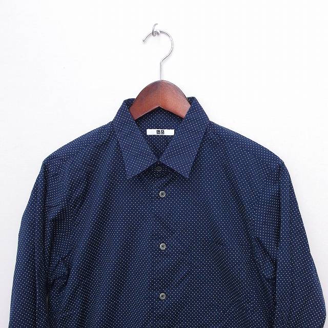 ユニクロ Uniqlo シャツ カジュアル ドット柄 長袖 コットン 綿 M ネイビー 紺 Ft27 メンズ 172 ベクトルパーク