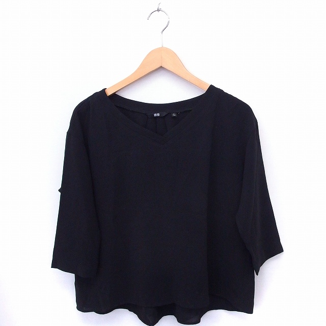 ユニクロ Uniqlo シャツ ブラウス Vネック 七分袖 無地 シンプル M ブラック 黒 Ft41 レディース 172 ベクトルパーク