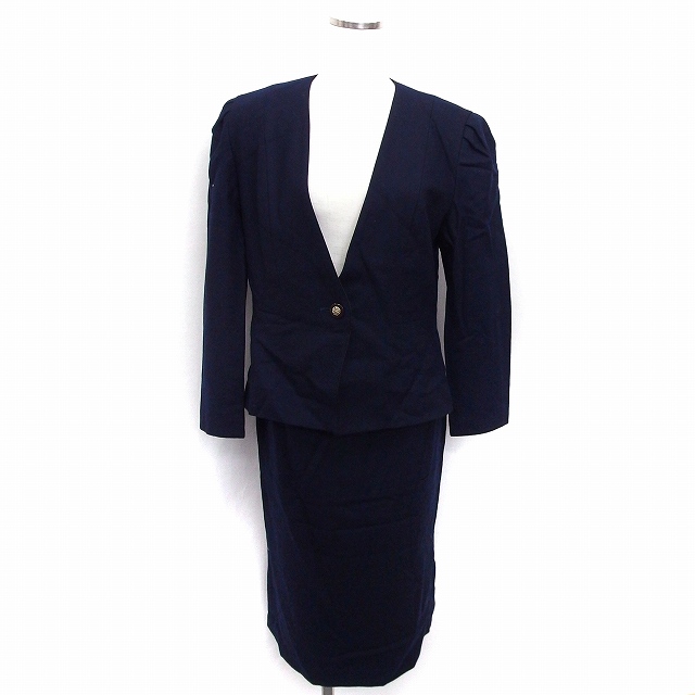 Pompadour セットアップ スカートスーツ ノーカラージャケット ロングスカート ウール 9 ネイビー 紺 Ft35 レディース 172 ベクトルパーク