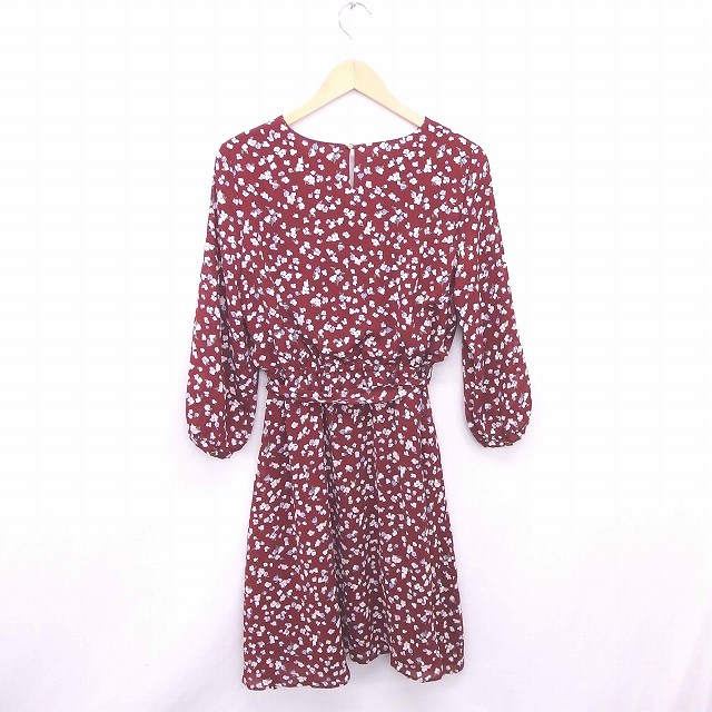 エニィスィス エニシス Anysis ワンピース ロング フレア ウエストリボン 花柄 Vネック 薄手 長袖 3 赤 レッド Tt30 レディース 172 ベクトルパーク
