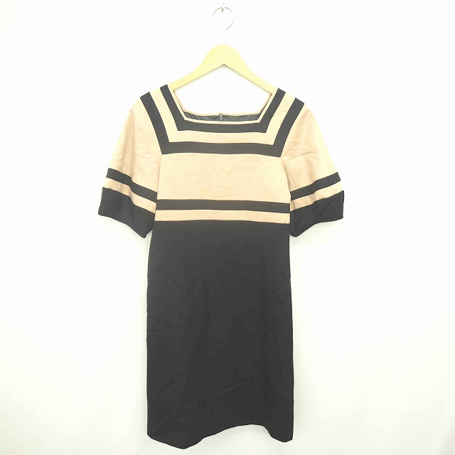 スープ Soup ワンピース ロング スクエアネック バイカラー プルオーバー ウール 半袖 9 薄茶 黒 ベージュ ブラック Tt22 レディース 172 ベクトルパーク