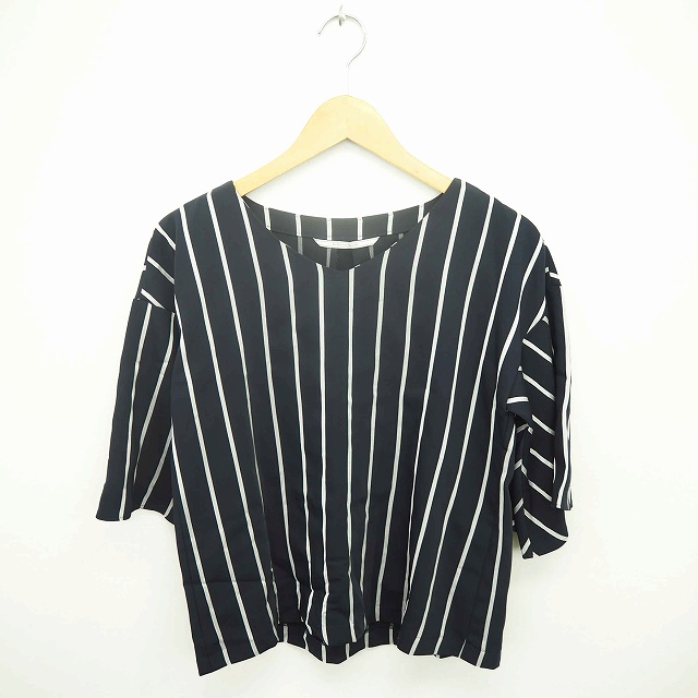 サロンドモニーク Le Salon De Monique カットソー Tシャツ ストライプ Vネック 七分袖 38 濃紺 灰 ネイビー グレー Tt8 レディース 172 ベクトルパーク