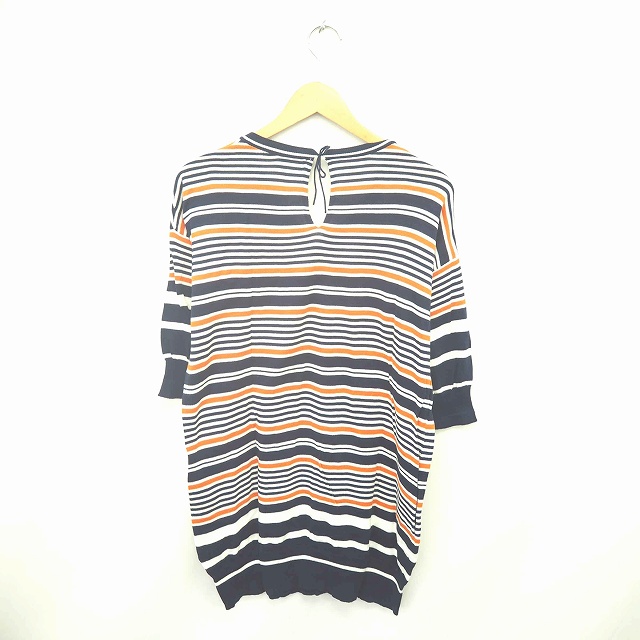 マカフィー Macphee トゥモローランド ワンピース ニット ひざ丈 ボーダー Vネック 綿 コットン 七分袖 1 紺 白 ネイビー ホワイト Tt27 レディース 172 ベクトルパーク