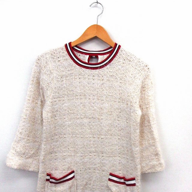 トランテアン ソン ドゥ モード 31 Sons De Mode ワンピース ニット 膝丈 長袖 ポケット ラメ混 36 ホワイト St29 レディース 172 ベクトルパーク