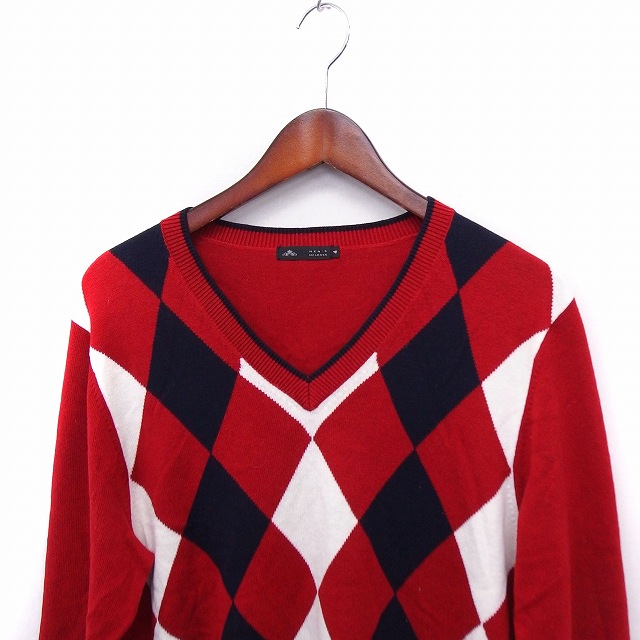 メンズメルローズ Men S Melrose ニット セーター アーガイル柄 Vネック 長袖 4 レッド 赤 Ft23 メンズ 172 ベクトルパーク