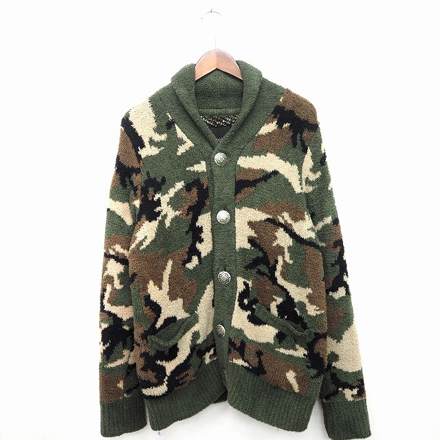 ローズバッドカップルズ Rose Bud Couples カーディガン ニット もこもこ 迷彩 カモフラージュ柄 リブ 長袖 L グリーン ブラウン 緑 茶 Mt14 メンズ 172 ベクトルパーク