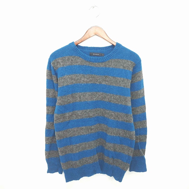 レイジブルー Rageblue ニット セーター ボーダー 丸首 ウール 長袖 L ブルー グレー 青 灰 Tt41 メンズ 172 ベクトルパーク