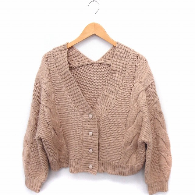 マジェスティックレゴン Majestic Legon カーディガン ニット ケーブル編み Vネック 長袖 M ベージュ Ft14 レディース 172 ベクトルパーク