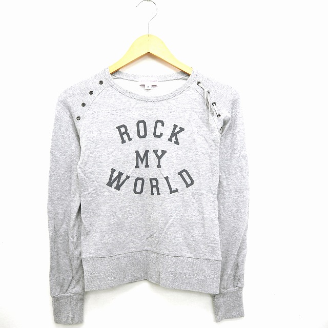 ジルスチュアート Jill Stuart Tシャツ カットソー リボン 紐 文字プリント リブ 丸首 長袖 コットン 綿 S グレー ダークグレー Mt3 レディース 172 ベクトルパーク