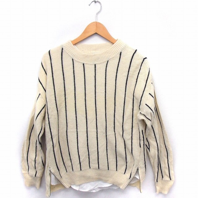 グローバルワーク Global Work アンサンブル ニット セーター シャツ ストライプ 長袖 サイドジップ L ホワイト 白 Ft14 レディース 172 ベクトルパーク