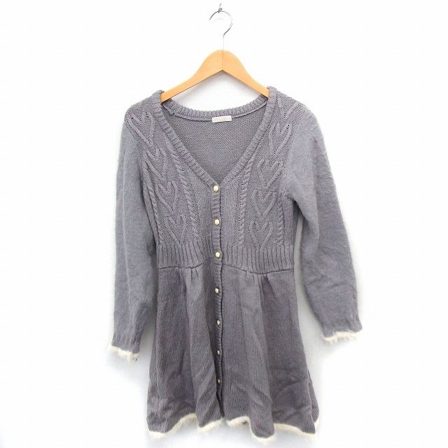 アクシーズファム Axes Femme ワンピース ニット エコファー ハート Vネック 長袖 ひざ丈 M グレー Ft29 レディース 172 ベクトルパーク