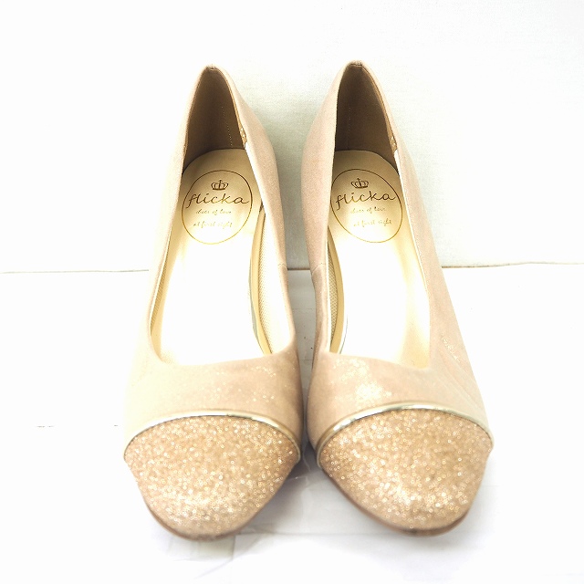 フリッカ Flicka 靴 シューズ パンプス ラメ ラウンドトゥ コーンヒール ミドルヒール M ゴールド 金 Mt11 レディース 172 ベクトルパーク