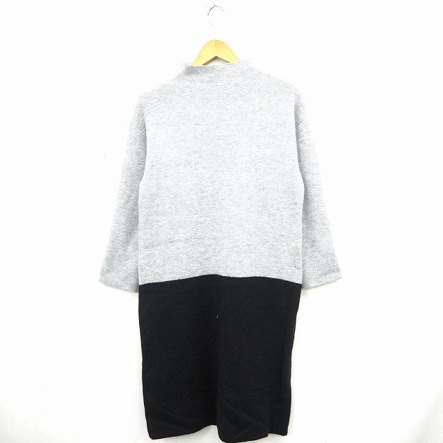オットー Otto コレクション Collection ワンピース ニット モックネック ロング 長袖 L ブラック グレー 黒 Mt26 レディース 172 ベクトルパーク