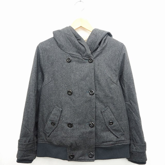 レイカズン Ray Cassin コート アウター Pコート ピーコート 中綿 フード 裏起毛 リブ ショート丈 長袖 コットン 綿 ウール混 S ダークグレー Mt11 レディース 172 ベクトルパーク