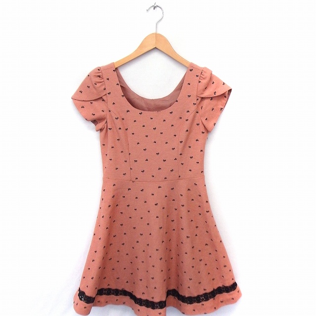 ピンキーガールズ Pinky Girls ワンピース リボン柄 フレア レース 丸首 半袖 ひざ丈 ウール混 St ピンク Ft45 レディース 172 ベクトルパーク