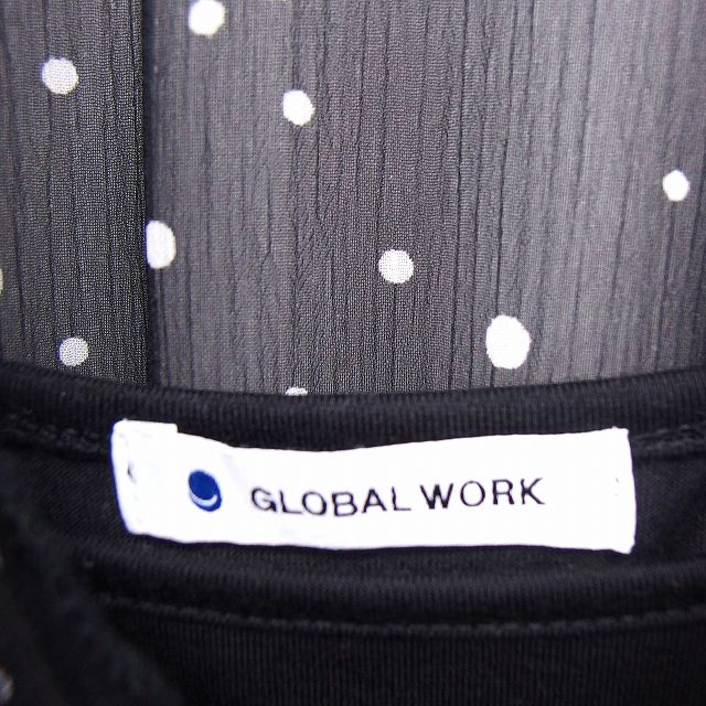 グローバルワーク Global Work ワンピース ドット柄 フリルネック 五分袖 ロング 透け感 F ブラック 黒 Ft9 レディース 172 ベクトルパーク