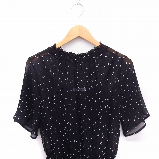 グローバルワーク Global Work ワンピース ドット柄 フリルネック 五分袖 ロング 透け感 F ブラック 黒 Ft9 レディース 172 ベクトルパーク