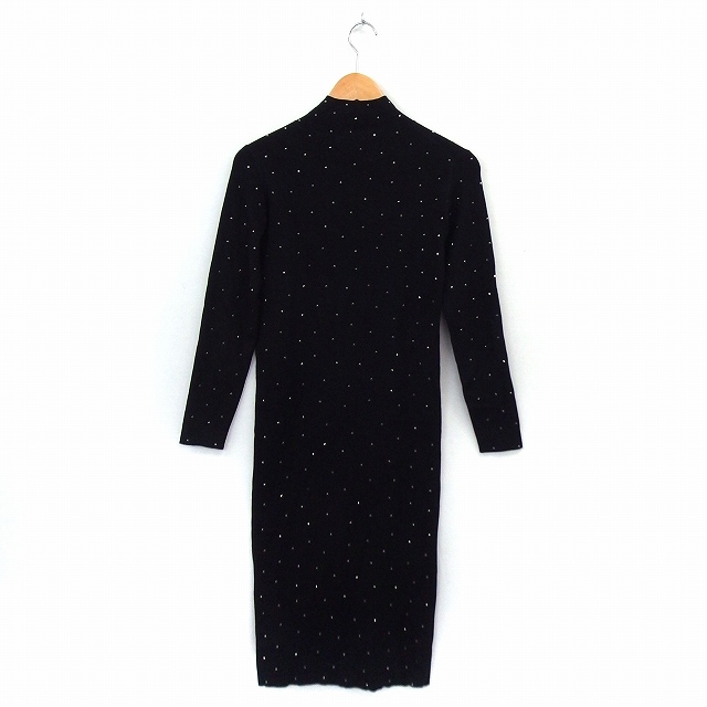ザラ Zara ワンピース スタッズ ニット モックネック 長袖 ロング S ブラック 黒 Ft2 レディース 172 ベクトルパーク