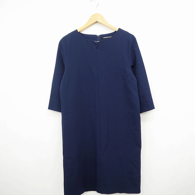 ストロベリーフィールズ Strawberry Fields ワンピース 無地 シンプル 丸首 ロング丈 ひざ丈 長袖 ネイビー 紺 Mt13 レディース 172 ベクトルパーク