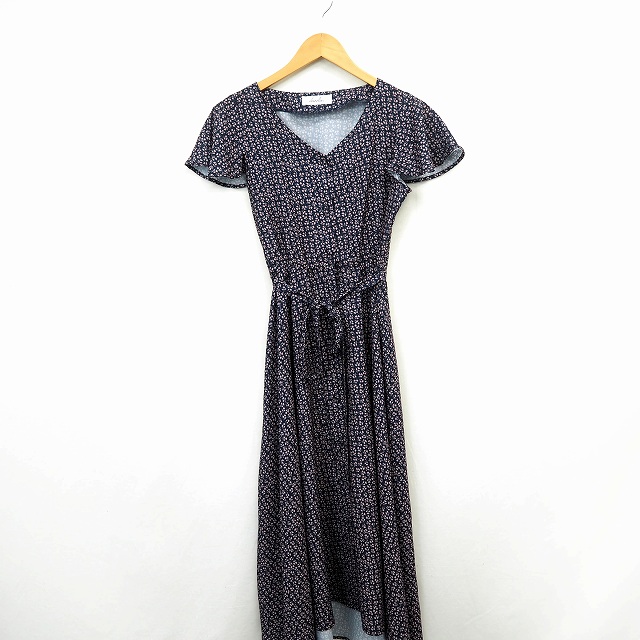 ダズリン Dazzlin ワンピース 花柄 フリル Vネック ロング丈 半袖 F ネイビー ピンク 紺 Mt33 レディース 172 ベクトルパーク