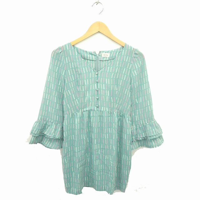 リリーブラウン Lily Brown ワンピース ひざ丈 総柄 ハーフボタン プルオーバー 薄手 長袖 F 薄緑 グリーン ピンク Tt16 レディース 172 ベクトルパーク