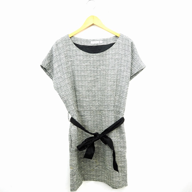 ドレステリア Dressterior ワンピース 総柄 丸首 ひざ丈 フレンチスリーブ コットン 綿 ウール混 36 グレー Mt12 レディース 172 ベクトルパーク