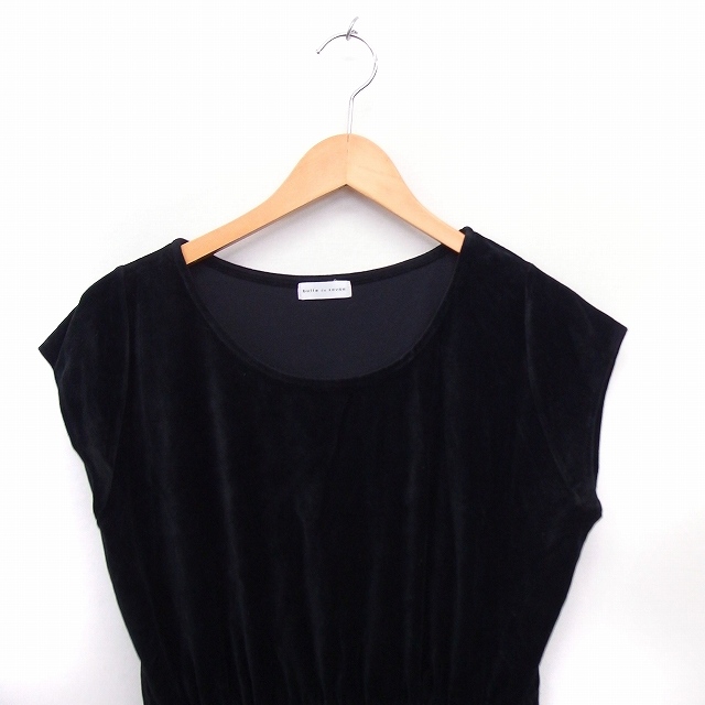 ビュルデサボン Bulle De Savon ワンピース ベロア 丸首 フレンチスリーブ ひざ丈 無地 F ブラック 黒 Ft29 レディース 172 ベクトルパーク