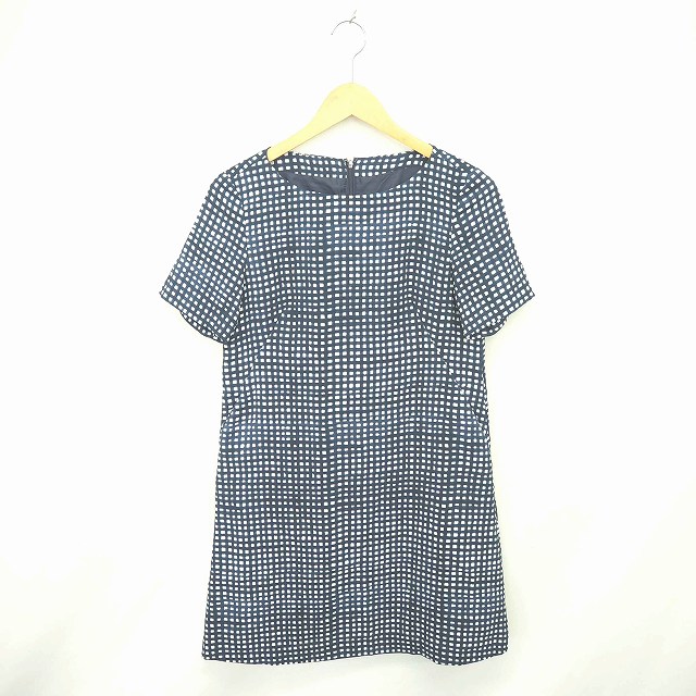 ロペピクニック Rope Picnic ワンピース 膝下丈 チェック ボートネック プルオーバー 半袖 38 ネイビー ホワイト 紺 白 Tt18 レディース 172 ベクトルパーク
