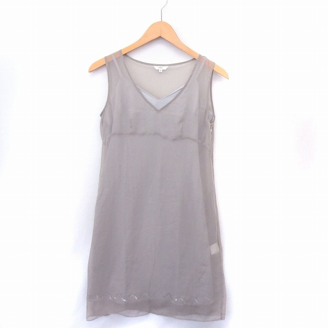 イネド Ined ワンピース シフォン スパンコール装飾ペチコート Vネック ノースリーブ ひざ丈 2 グレー Ft24 レディース 172 ベクトルパーク