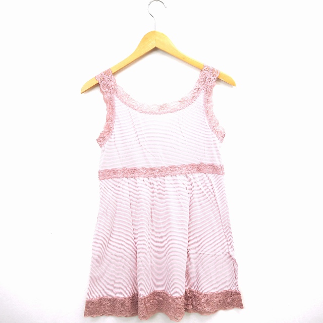 ユニクロ Uniqlo タンクトップ レース ボーダー Vネック 袖なし ノースリーブ L ピンク ホワイト 白 Mt19 レディース 172 ベクトルパーク