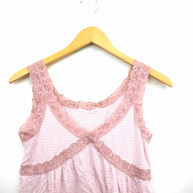 ユニクロ Uniqlo タンクトップ レース ボーダー Vネック 袖なし ノースリーブ L ピンク ホワイト 白 Mt19 レディース 172 ベクトルパーク