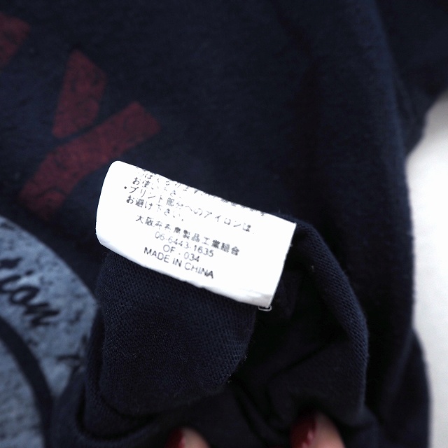 Tシャツ カットソー 文字プリント 丸首 半袖 130 ネイビー