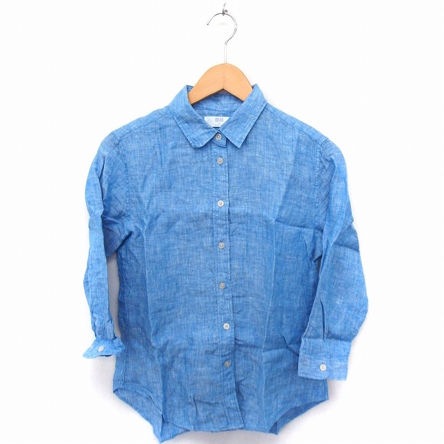 ユニクロ Uniqlo シャツ ブラウス リネン 麻 七分袖 M ブルー 青 Ft1 レディース 172 ベクトルパーク