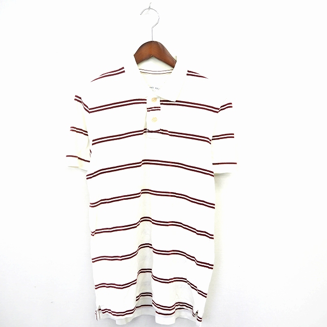 ユニクロ Uniqlo シャツ カジュアル ポロシャツ ポロ ボーダー 半袖 コットン 綿 M アイボリー ワインレッド 赤紫 Mt32 メンズ 172 ベクトルパーク