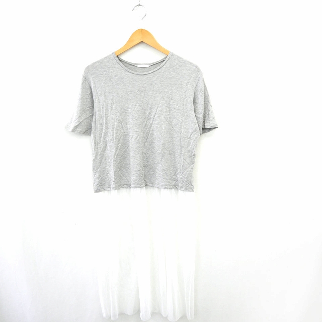 ジーユー Gu ワンピース 無地 チュール 丸首 ロング丈 半袖 M グレー ホワイト 白 Mt レディース 172 ベクトルパーク