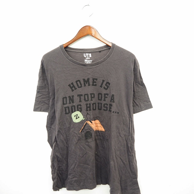 ユニクロ Uniqlo Tシャツ カットソー スヌーピー 文字プリント 英字 丸首 半袖 コットン 綿 Xl ダークブラウン こげ茶 Mt12 メンズ 172 ベクトルパーク