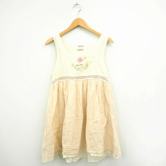 クリスプ Crisp ワンピース 花 刺繍 フレア 丸首 ひざ丈 袖なし ノースリーブ コットン 綿 One アイボリー Mt30 レディース 172 ベクトルパーク