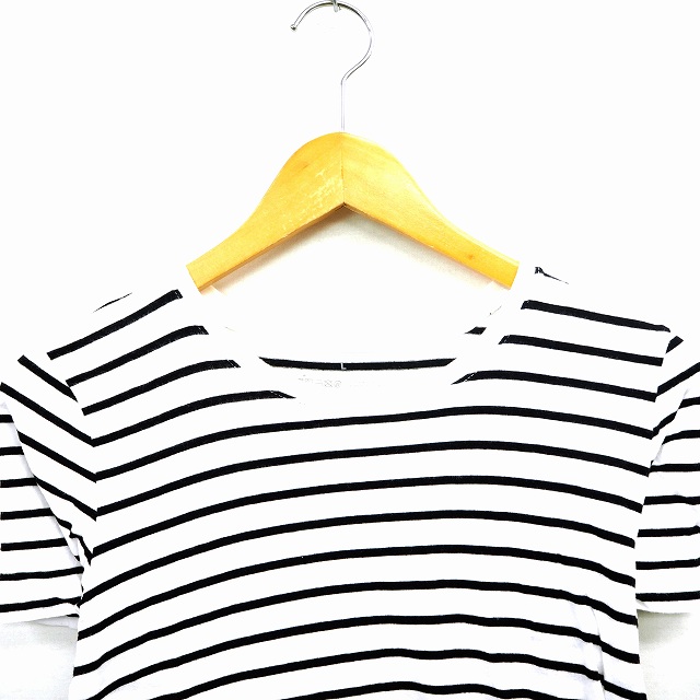 無印良品 良品計画 Tシャツ カットソー ボーダー 丸首 半袖 コットン 綿 L ブラック ホワイト 黒 白 Mt45 レディース 172 ベクトルパーク