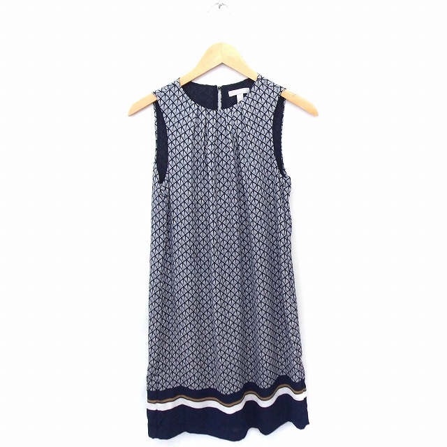 エイチ エム H M ワンピース 総柄 丸首 ノースリーブ ひざ丈 34 ネイビー 紺 Ft37 レディース 172 ベクトルパーク