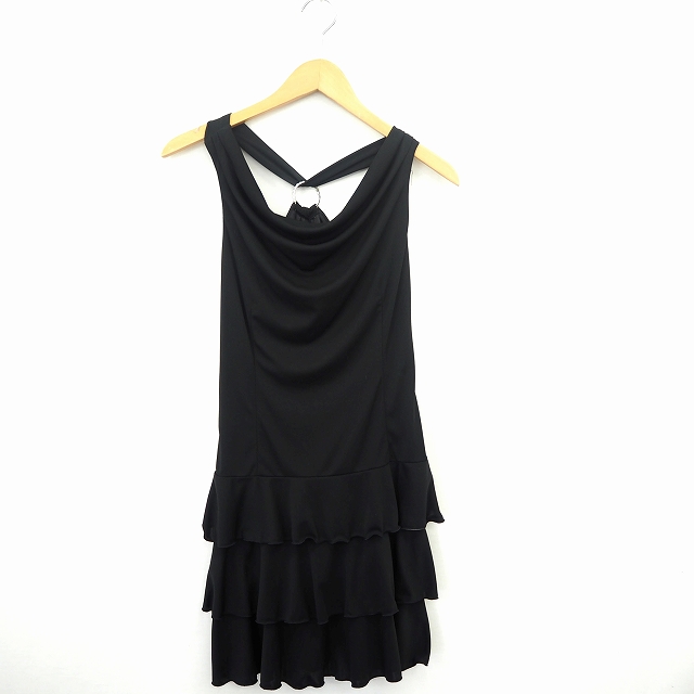 Flolic ワンピース フリル 丸首 ひざ丈 袖なし ノースリーブ M ブラック 黒 Mt44 レディース 172 ベクトルパーク
