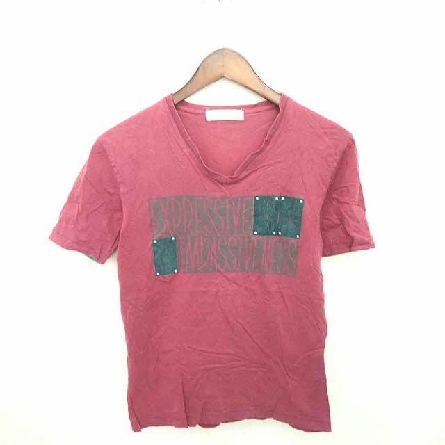 タケオキクチ Takeo Kikuchi Tシャツ カットソー Vネック 英字 プリント 綿 コットン 半袖 1 赤紫 ワインレッド Tt18 メンズ 172 ベクトルパーク