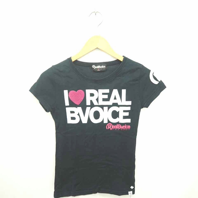 リアルビーボイス Real Bvoice Tシャツ カットソー 丸首 英字 プリント ハート 半袖 S 黒 白 ブラック ホワイト Tt6 レディース 172 ベクトルパーク