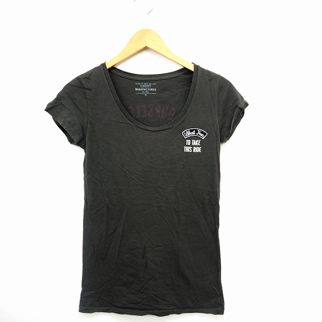 アズールバイマウジー Azul By Moussy マニファクチュアード Manufactured Tシャツ カットソー 文字プリント 丸首 半袖 コットン 綿 F ダークグレー Mt27 レディース 172 ベクトルパーク