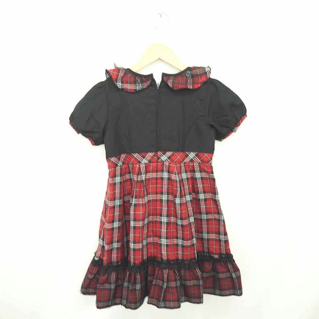 ニッセン 子供服 ワンピース ひざ丈 チェック フリル チューレ レース 半袖 140 赤 黒 レッド ブラック Tt6 キッズ 172 ベクトルパーク