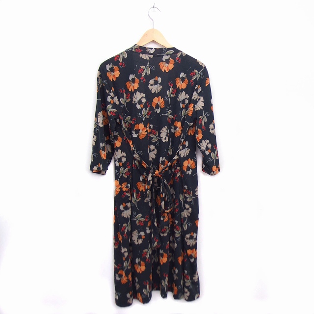 ジーユー Gu ガウンワンピース 花柄 五分袖 ロング L ブラック 黒 Ht5 レディース 172 ベクトルパーク